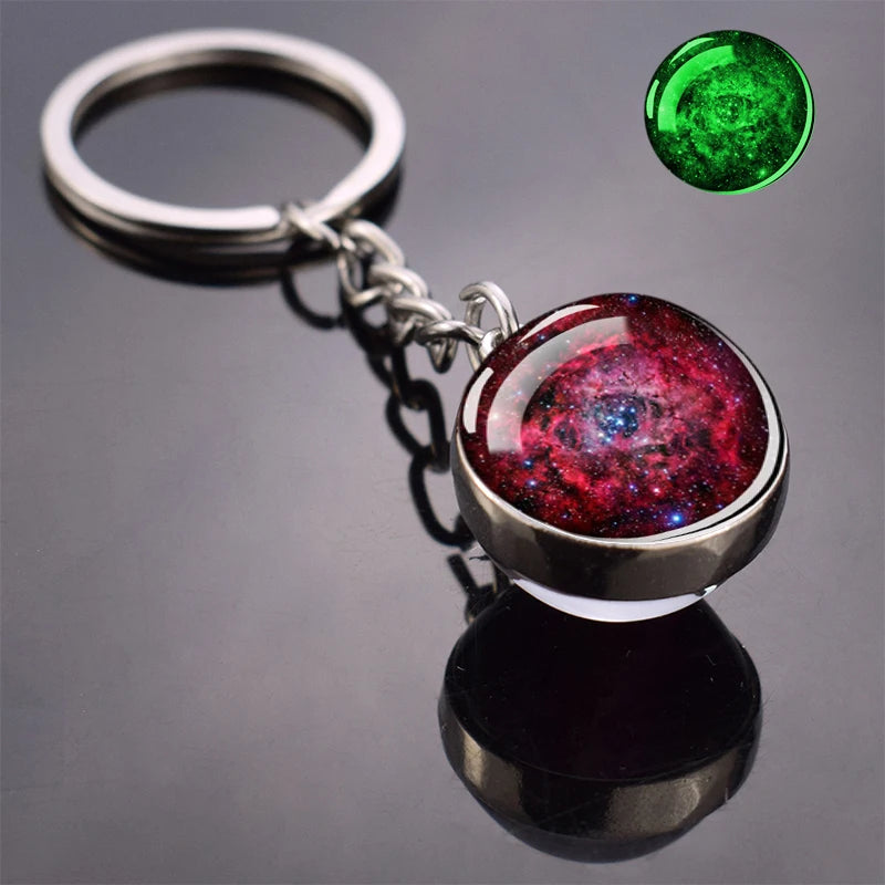 Glow In The Dark Multicolor Planet Galaxy Keychain Universe Key Chain Outer Space Astronomical Jewelry Glass Ball Keyring