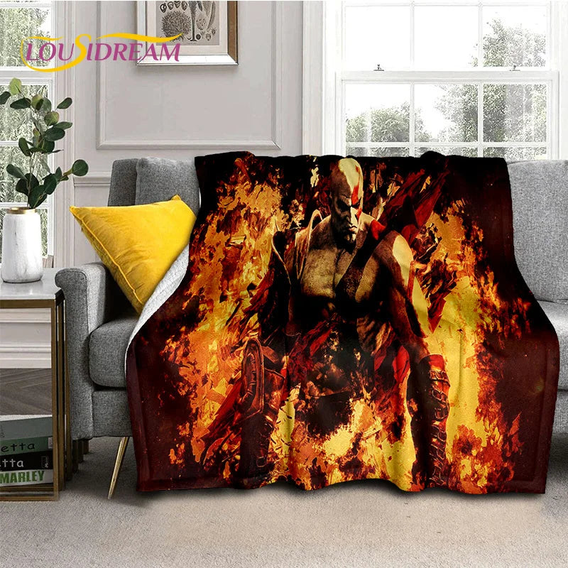 God of War Games Kratos Cartoon 3D Soft Blankets,Keep Warm Throw Blanket Comfortable Blanket for Picnic Beds Sofa Home Bedroom