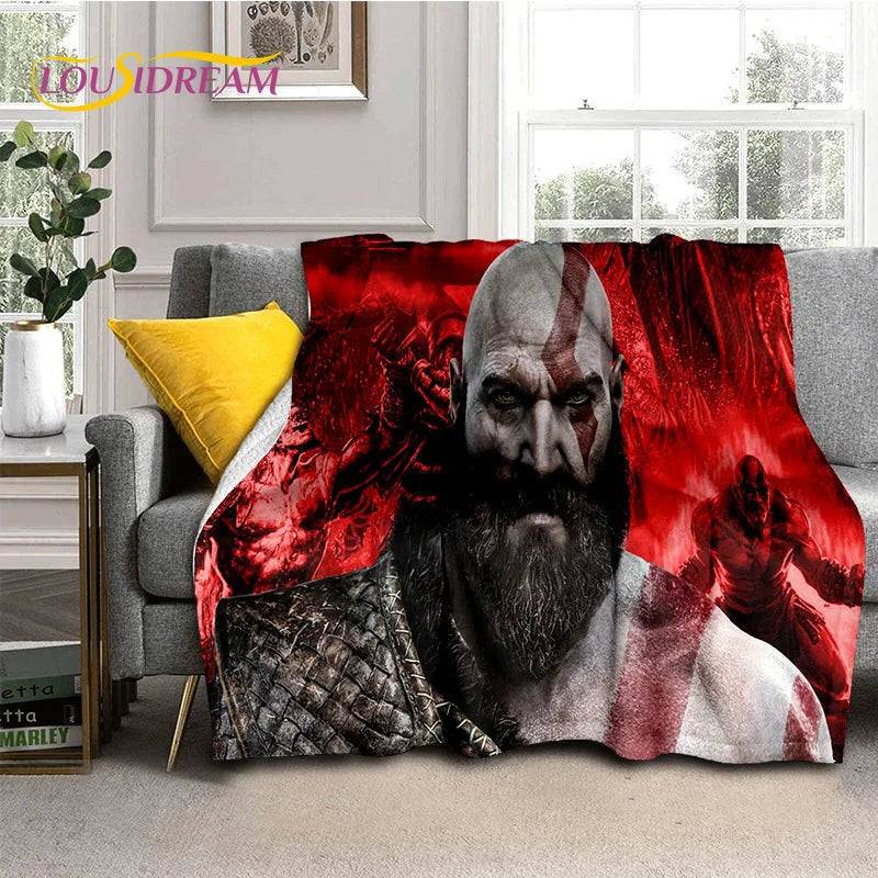 God of War Games Kratos Cartoon 3D Soft Blankets,Keep Warm Throw Blanket Comfortable Blanket for Picnic Beds Sofa Home Bedroom