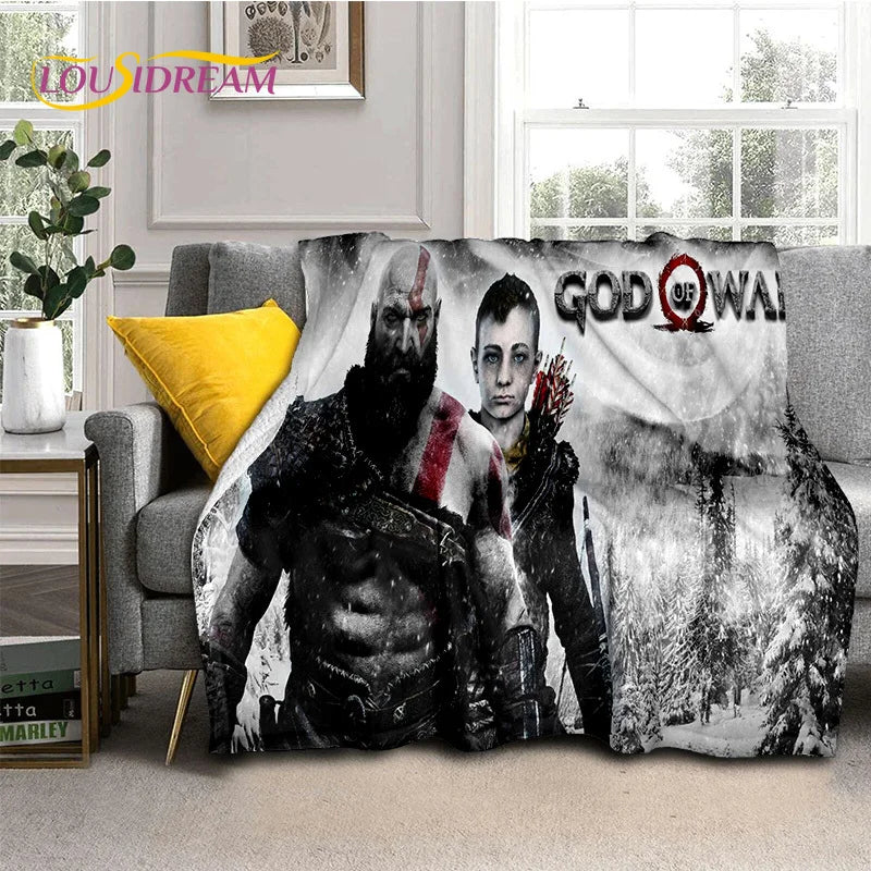 God of War Games Kratos Cartoon 3D Soft Blankets,Keep Warm Throw Blanket Comfortable Blanket for Picnic Beds Sofa Home Bedroom