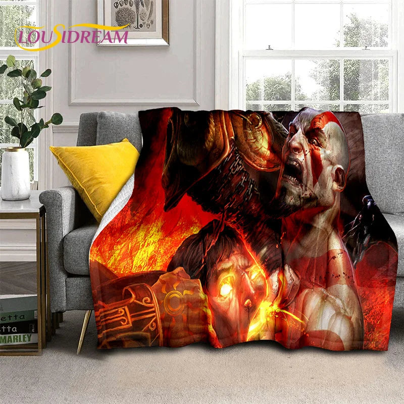 God of War Games Kratos Cartoon 3D Soft Blankets,Keep Warm Throw Blanket Comfortable Blanket for Picnic Beds Sofa Home Bedroom