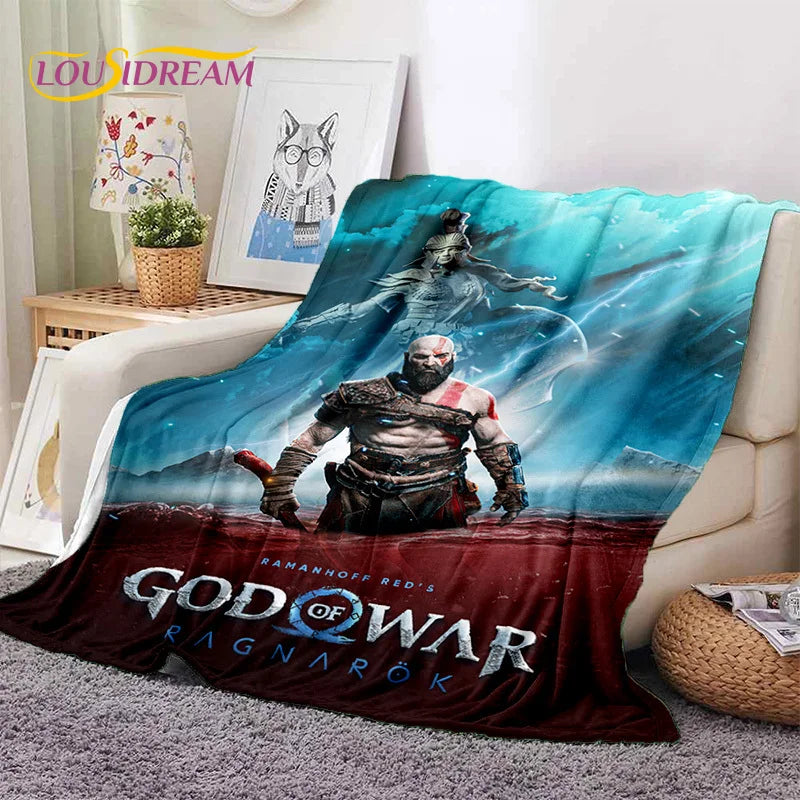 God of War Games Kratos Cartoon 3D Soft Blankets,Keep Warm Throw Blanket Comfortable Blanket for Picnic Beds Sofa Home Bedroom