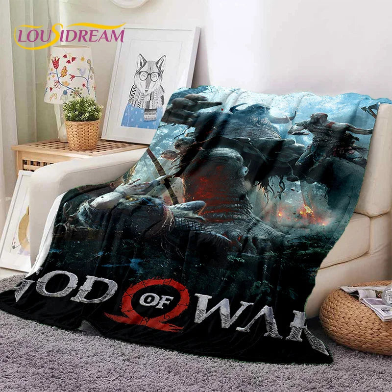 God of War Games Kratos Cartoon 3D Soft Blankets,Keep Warm Throw Blanket Comfortable Blanket for Picnic Beds Sofa Home Bedroom