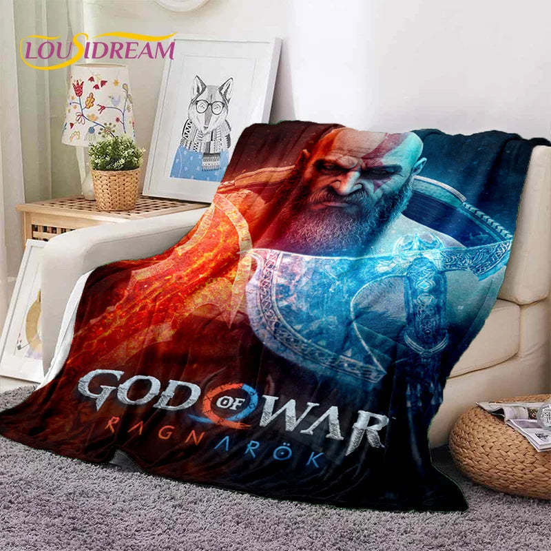 God of War Games Kratos Cartoon 3D Soft Blankets,Keep Warm Throw Blanket Comfortable Blanket for Picnic Beds Sofa Home Bedroom