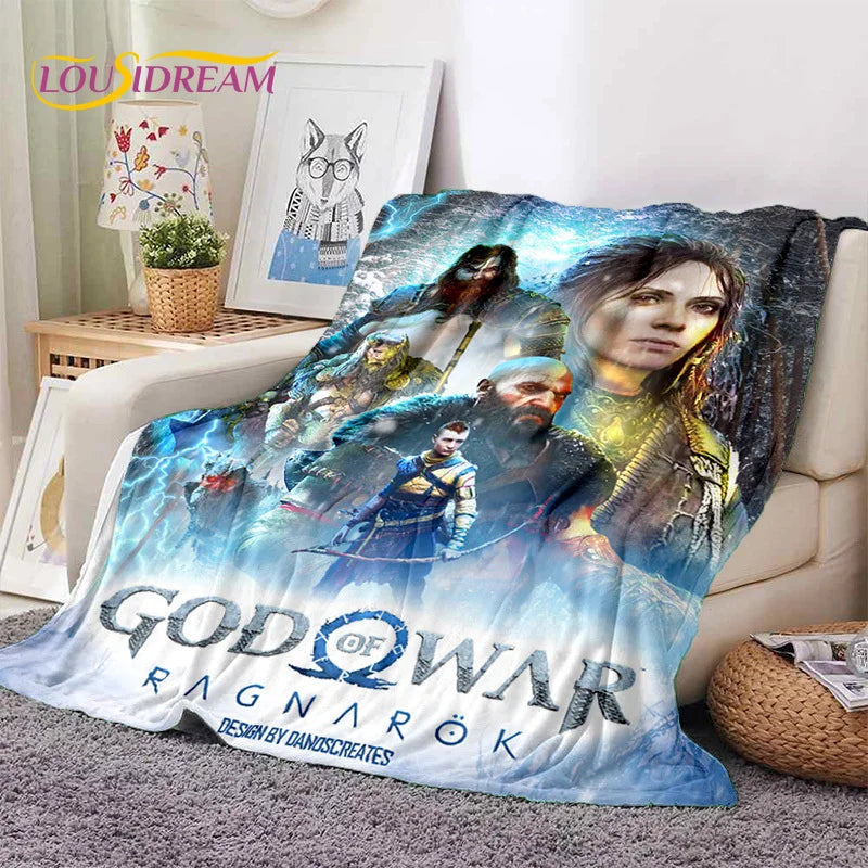 God of War Games Kratos Cartoon 3D Soft Blankets,Keep Warm Throw Blanket Comfortable Blanket for Picnic Beds Sofa Home Bedroom