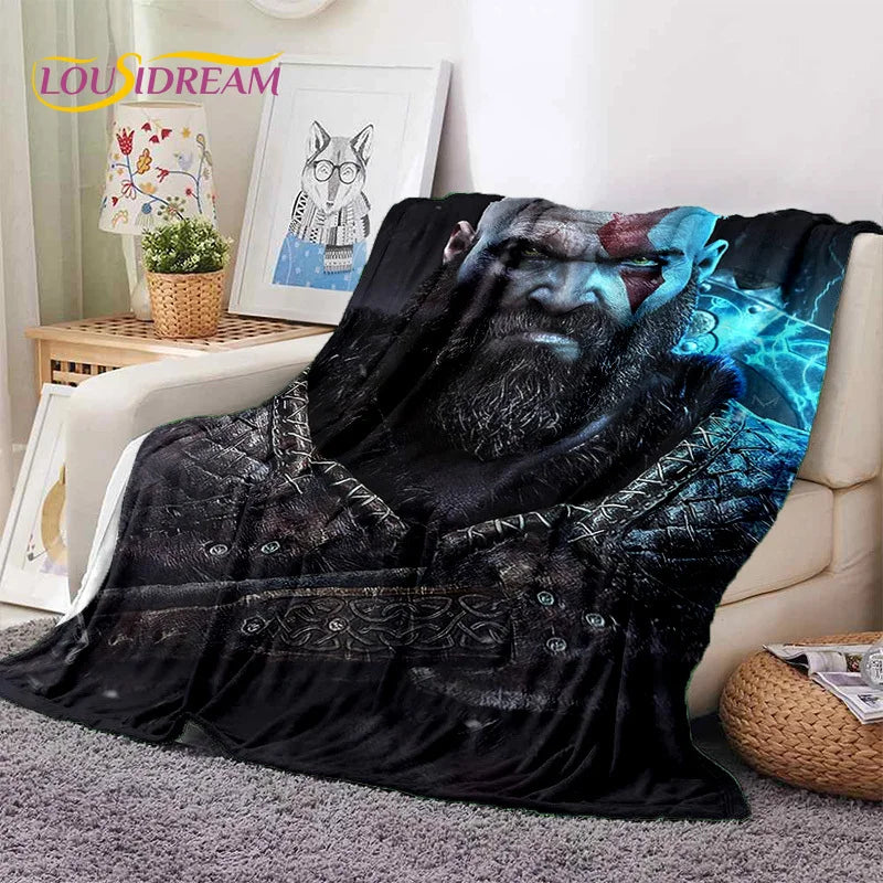 God of War Games Kratos Cartoon 3D Soft Blankets,Keep Warm Throw Blanket Comfortable Blanket for Picnic Beds Sofa Home Bedroom