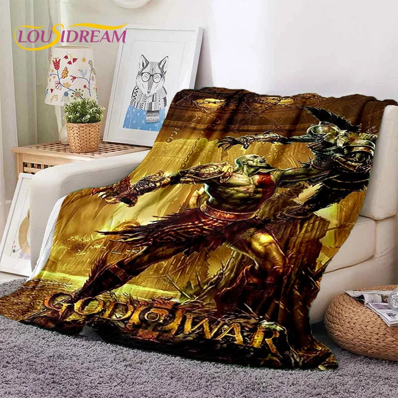 God of War Games Kratos Cartoon 3D Soft Blankets,Keep Warm Throw Blanket Comfortable Blanket for Picnic Beds Sofa Home Bedroom