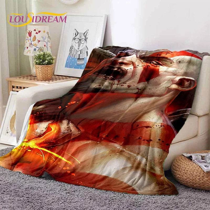 God of War Games Kratos Cartoon 3D Soft Blankets,Keep Warm Throw Blanket Comfortable Blanket for Picnic Beds Sofa Home Bedroom