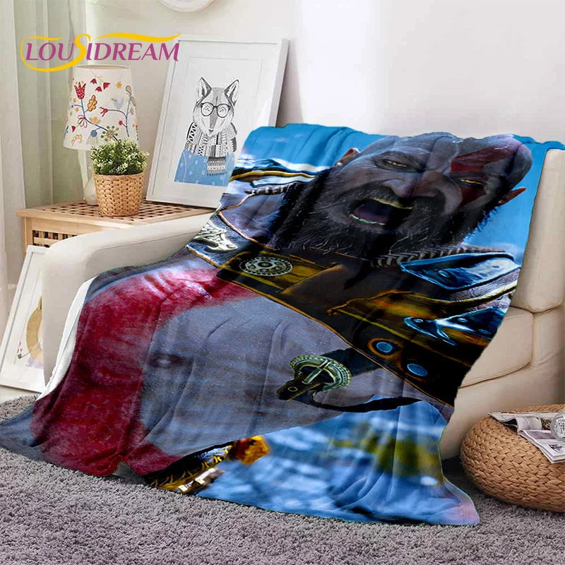 God of War Games Kratos Cartoon 3D Soft Blankets,Keep Warm Throw Blanket Comfortable Blanket for Picnic Beds Sofa Home Bedroom