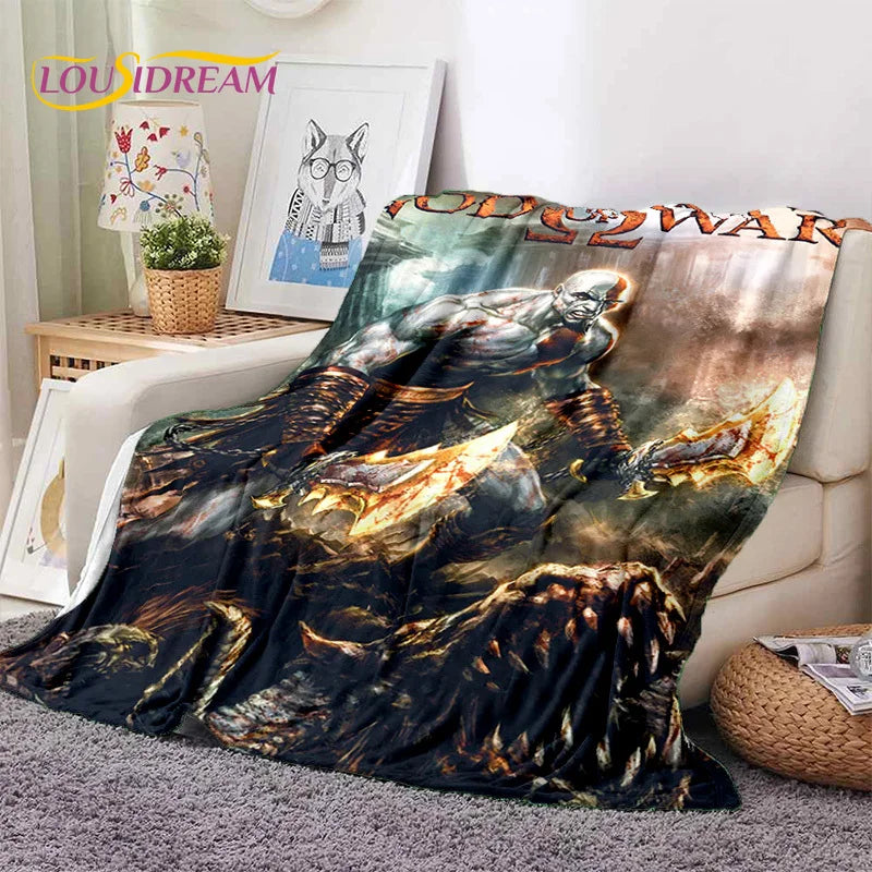 God of War Games Kratos Cartoon 3D Soft Blankets,Keep Warm Throw Blanket Comfortable Blanket for Picnic Beds Sofa Home Bedroom