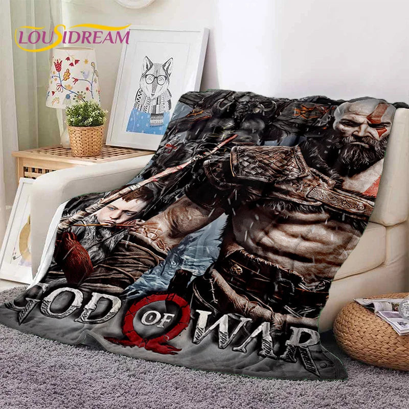 God of War Games Kratos Cartoon 3D Soft Blankets,Keep Warm Throw Blanket Comfortable Blanket for Picnic Beds Sofa Home Bedroom