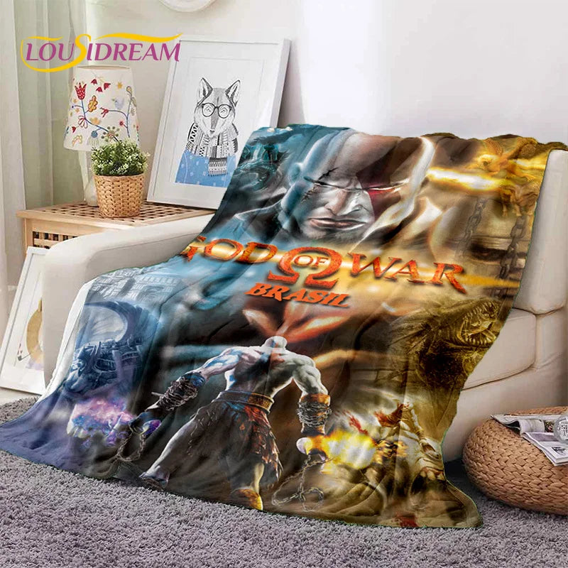 God of War Games Kratos Cartoon 3D Soft Blankets,Keep Warm Throw Blanket Comfortable Blanket for Picnic Beds Sofa Home Bedroom