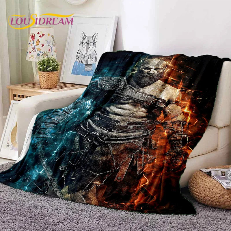 God of War Games Kratos Cartoon 3D Soft Blankets,Keep Warm Throw Blanket Comfortable Blanket for Picnic Beds Sofa Home Bedroom