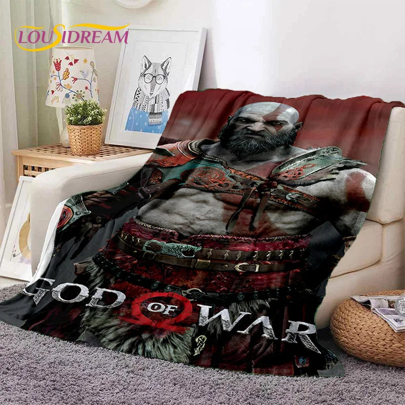 God of War Games Kratos Cartoon 3D Soft Blankets,Keep Warm Throw Blanket Comfortable Blanket for Picnic Beds Sofa Home Bedroom