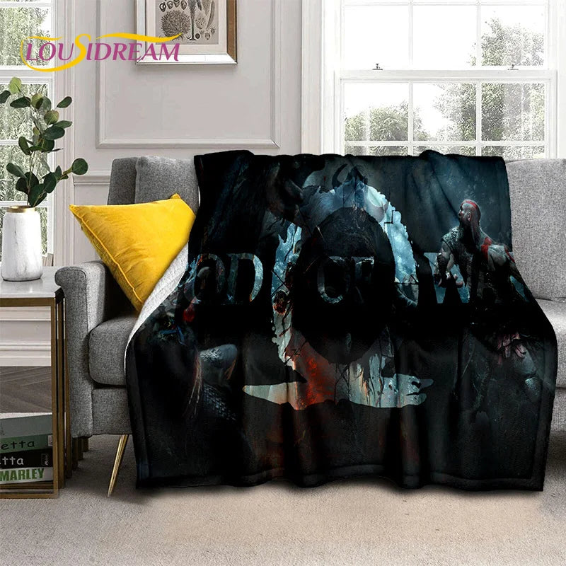 God of War Games Kratos Cartoon 3D Soft Blankets,Keep Warm Throw Blanket Comfortable Blanket for Picnic Beds Sofa Home Bedroom