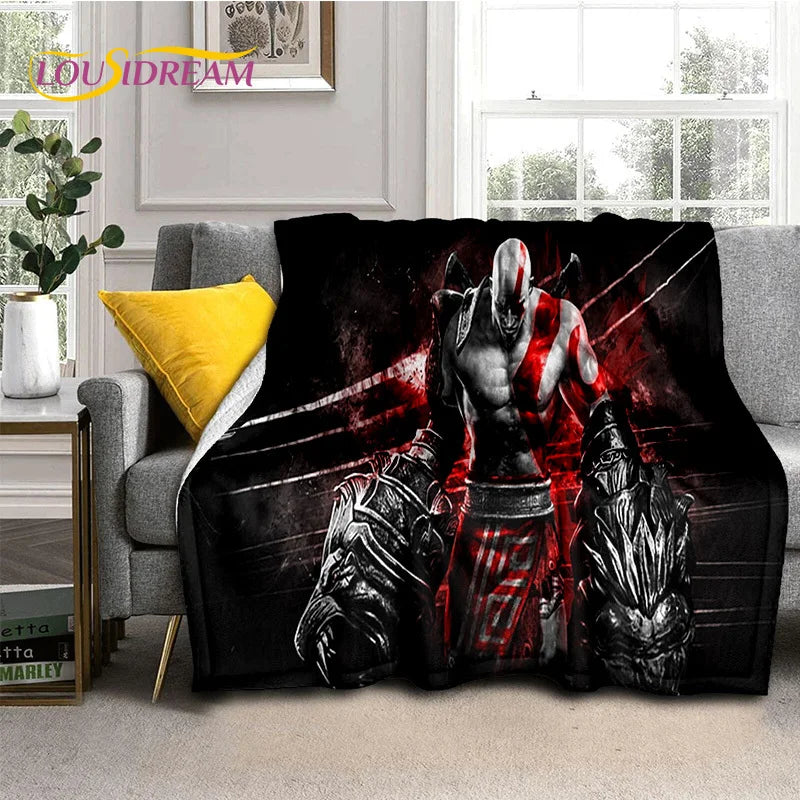 God of War Games Kratos Cartoon 3D Soft Blankets,Keep Warm Throw Blanket Comfortable Blanket for Picnic Beds Sofa Home Bedroom