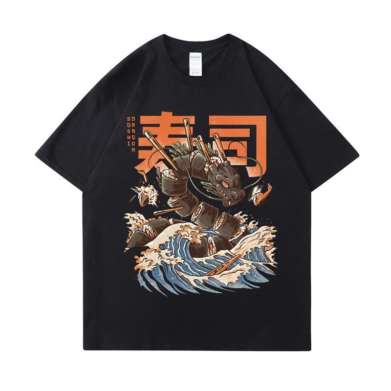 Godzilla T-shirt European and American Monster King Summer Trendy Brand Men's and Women's Same Short sleeved T-shirt