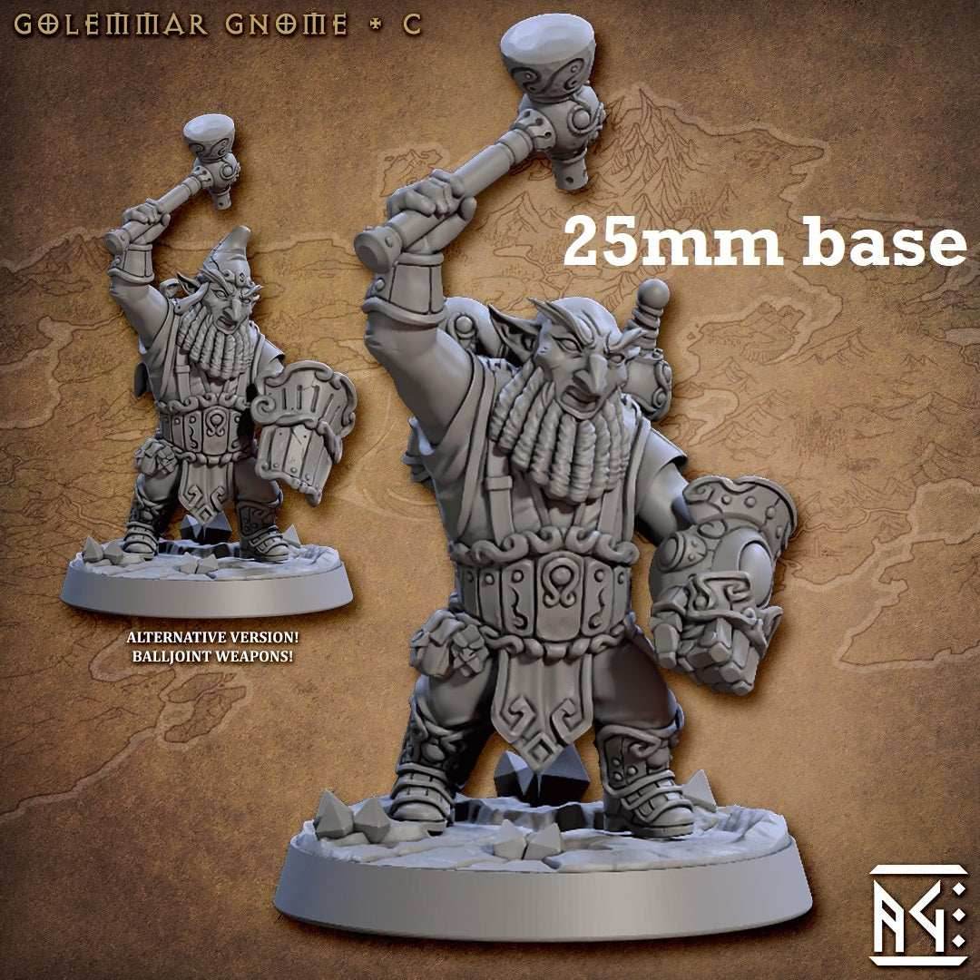 Golemmar Gnome: Sculpt C (Male Gnome Barbarian) - No Hat / Steampunky Backpack / Steam Gauntlet