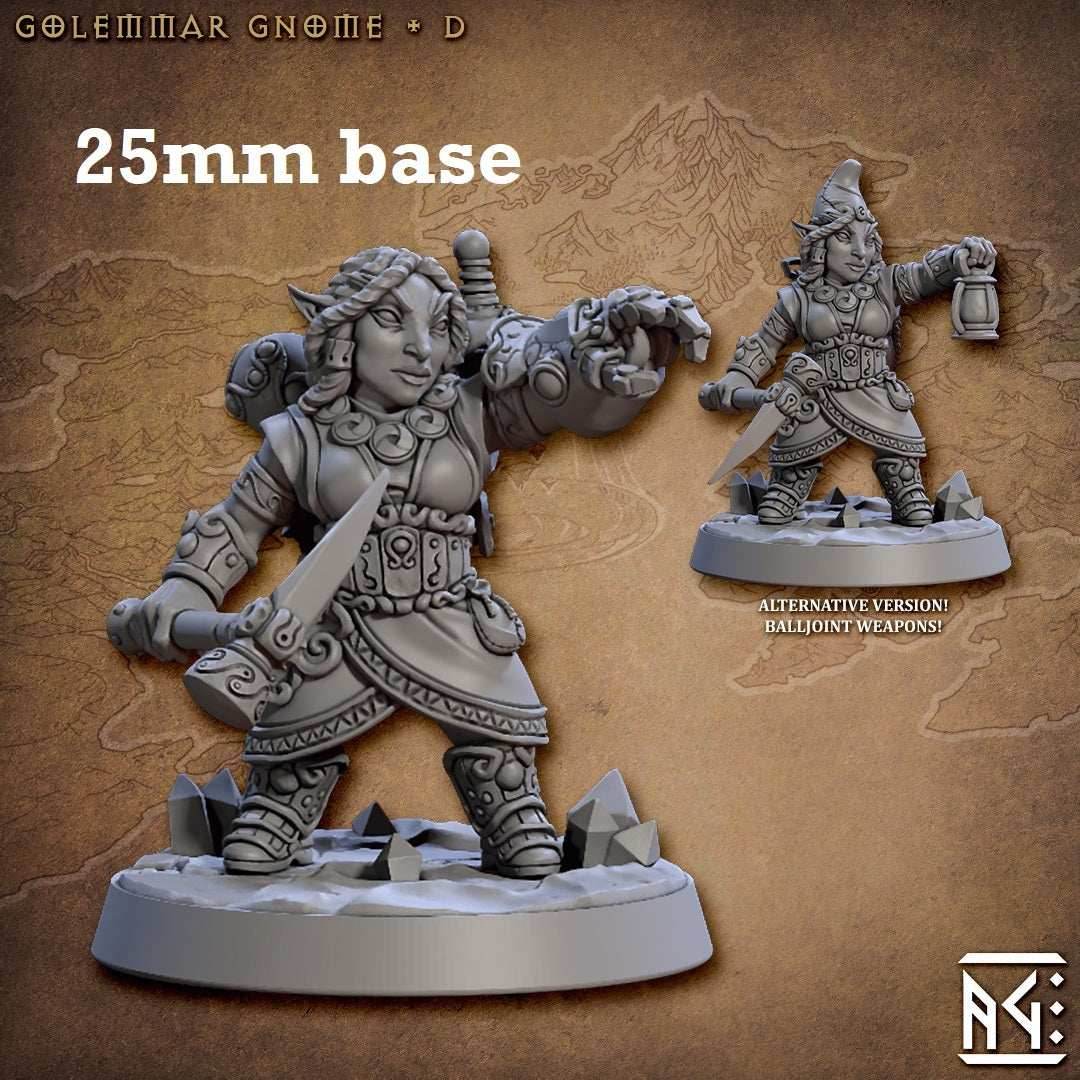 Golemmar Gnome: Sculpt D (Female Gnome Artificer) - No Hat w/ Steampunky Backpack / Steam Gauntlet / Hammer-Side Out