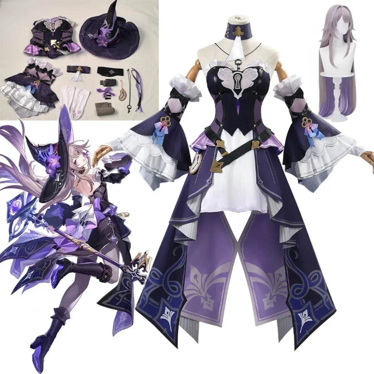 Gothic Herta Cosplay Dress – Fantasy Witch Lolita Costume Set - Costume and wig / XXL