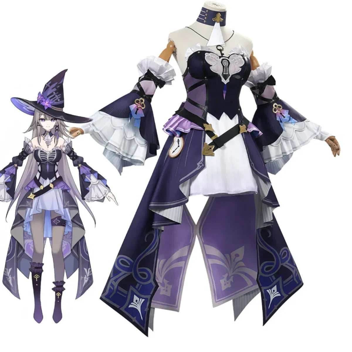 Gothic Herta Cosplay Dress – Fantasy Witch Lolita Costume Set - Costume and wig / XXL