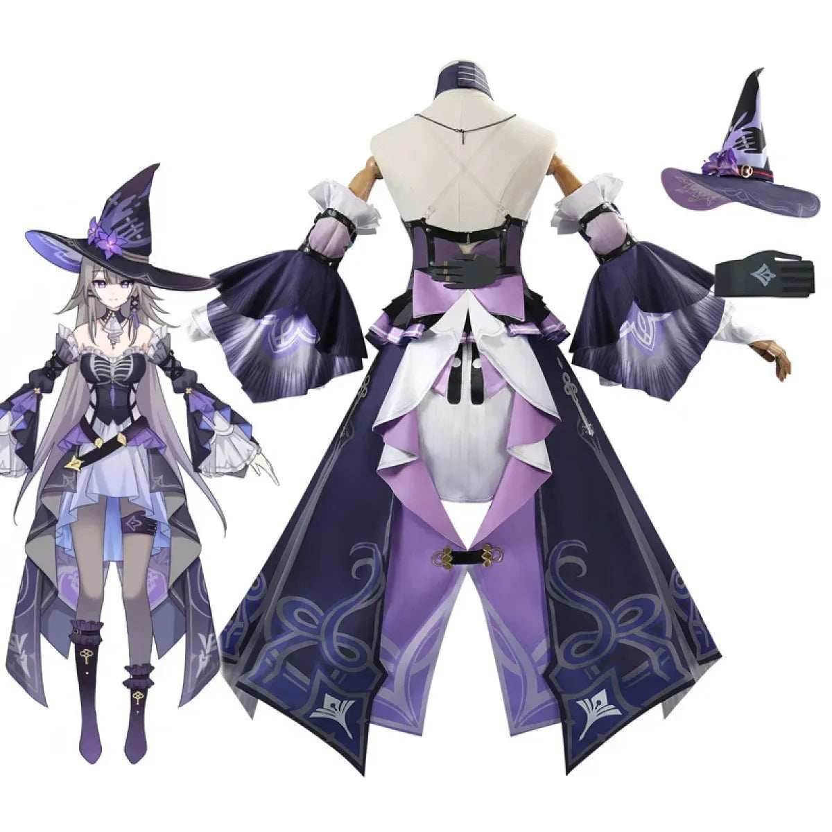 Gothic Herta Cosplay Dress – Fantasy Witch Lolita Costume Set - Costume and wig / XXL