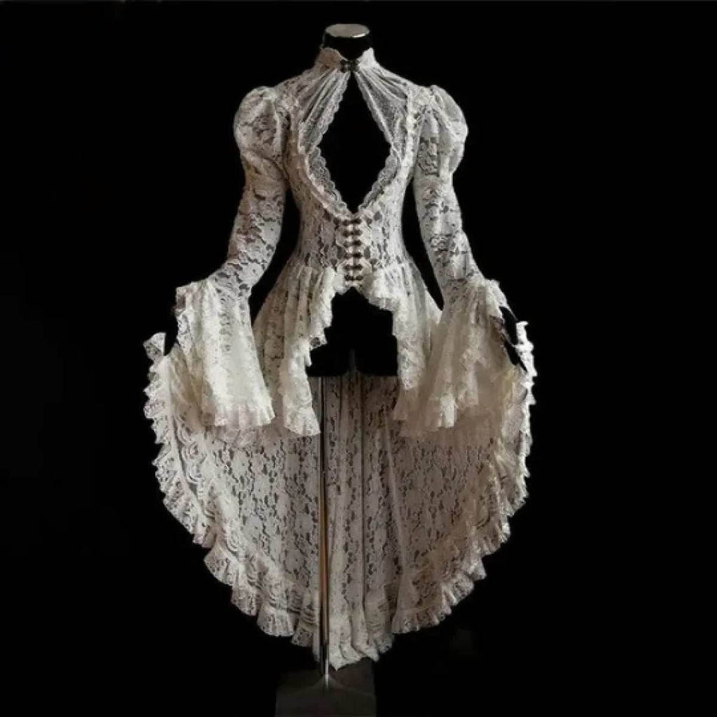 Gothic Lace Renaissance Dress – Vintage Medieval Cosplay - Black / S