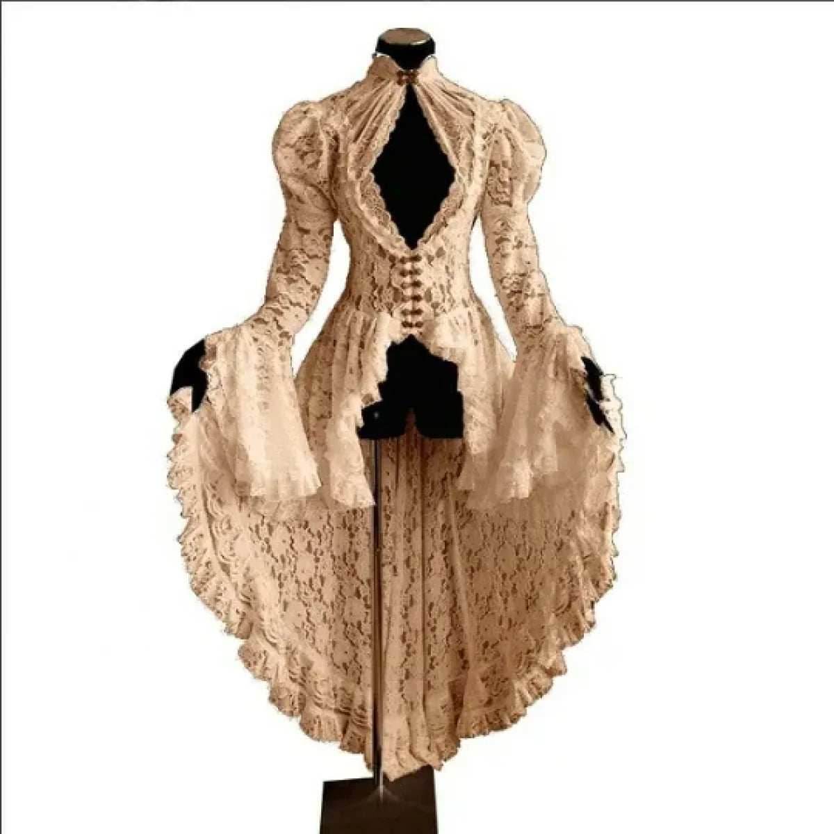 Gothic Lace Renaissance Dress – Vintage Medieval Cosplay - Black / S