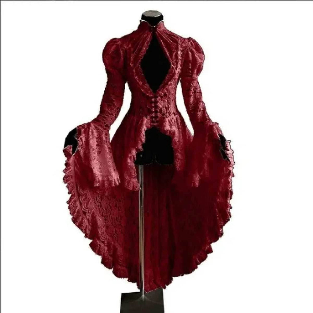 Gothic Lace Renaissance Dress – Vintage Medieval Cosplay - Red / S