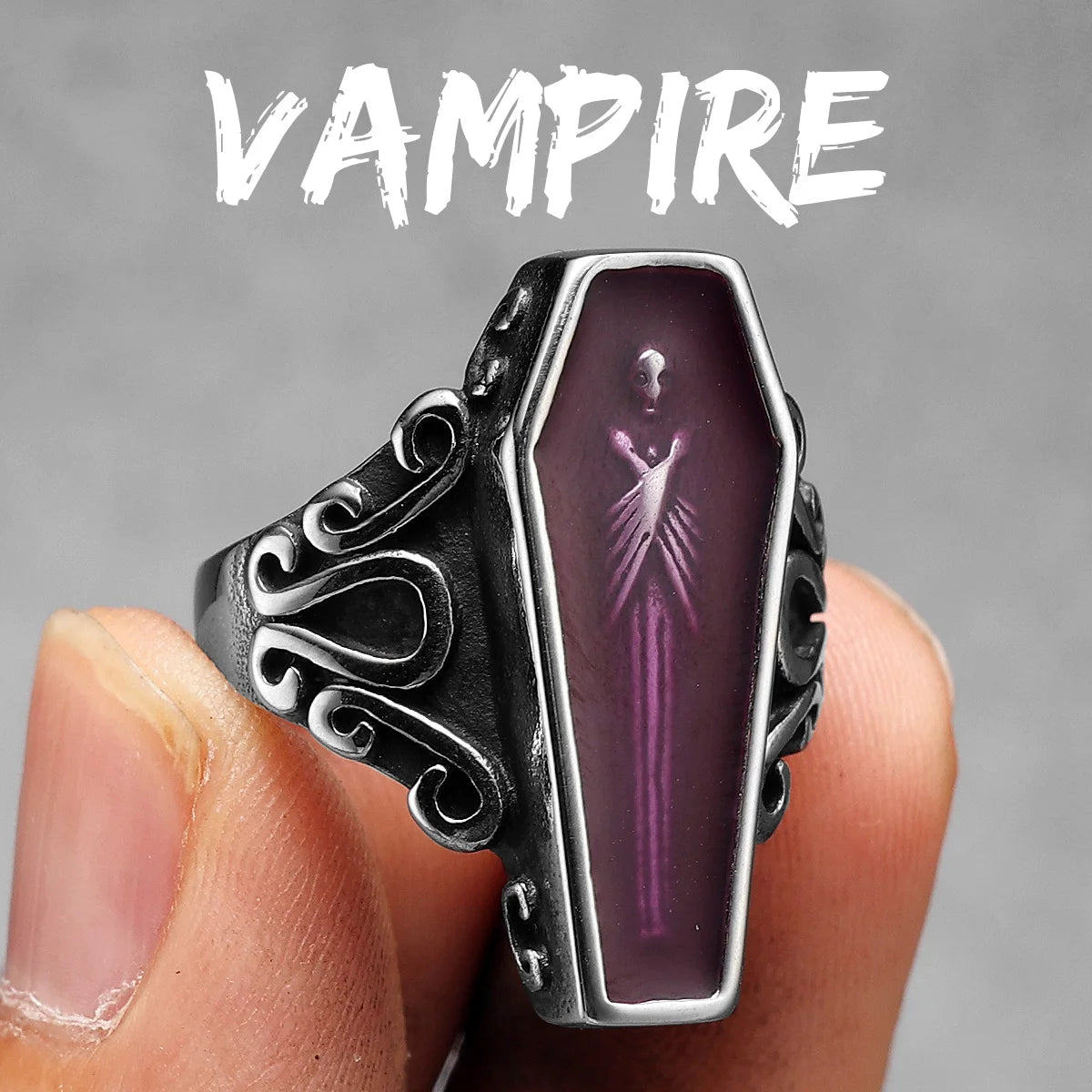 Gothic Mummy Vampire Coffin Men Rings Stainless Steel Women Jewelry Punk Rock Cool Stuff Fashion Accessories Gift Wholesale