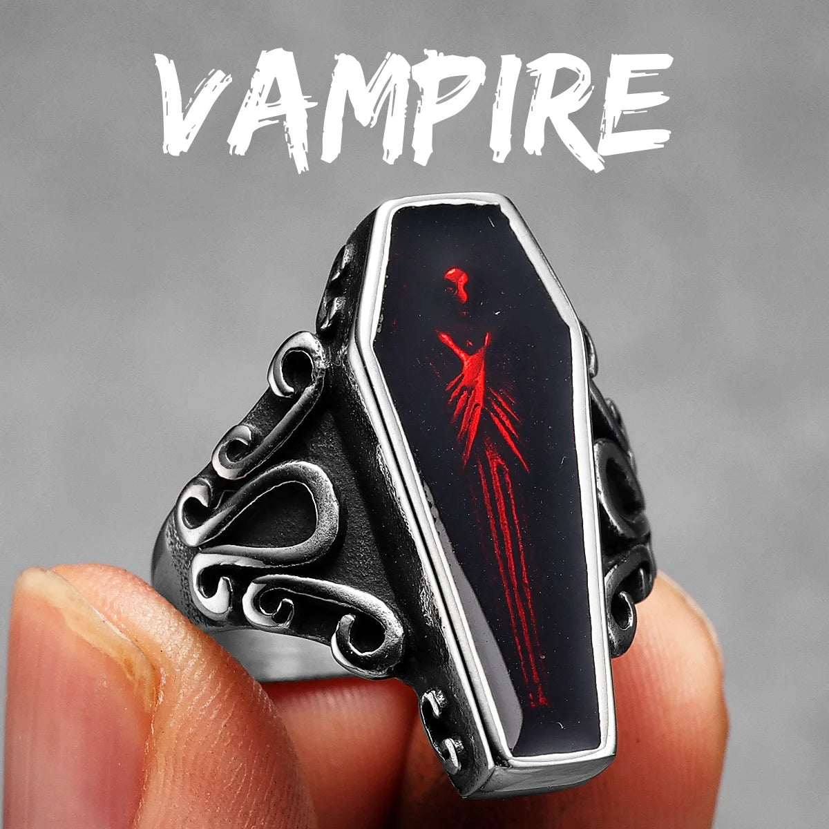 Gothic Mummy Vampire Coffin Men Rings Stainless Steel Women Jewelry Punk Rock Cool Stuff Fashion Accessories Gift Wholesale