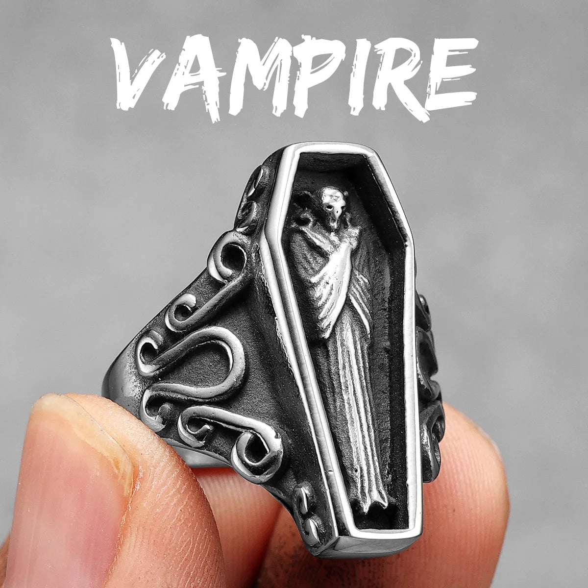 Gothic Mummy Vampire Coffin Men Rings Stainless Steel Women Jewelry Punk Rock Cool Stuff Fashion Accessories Gift Wholesale