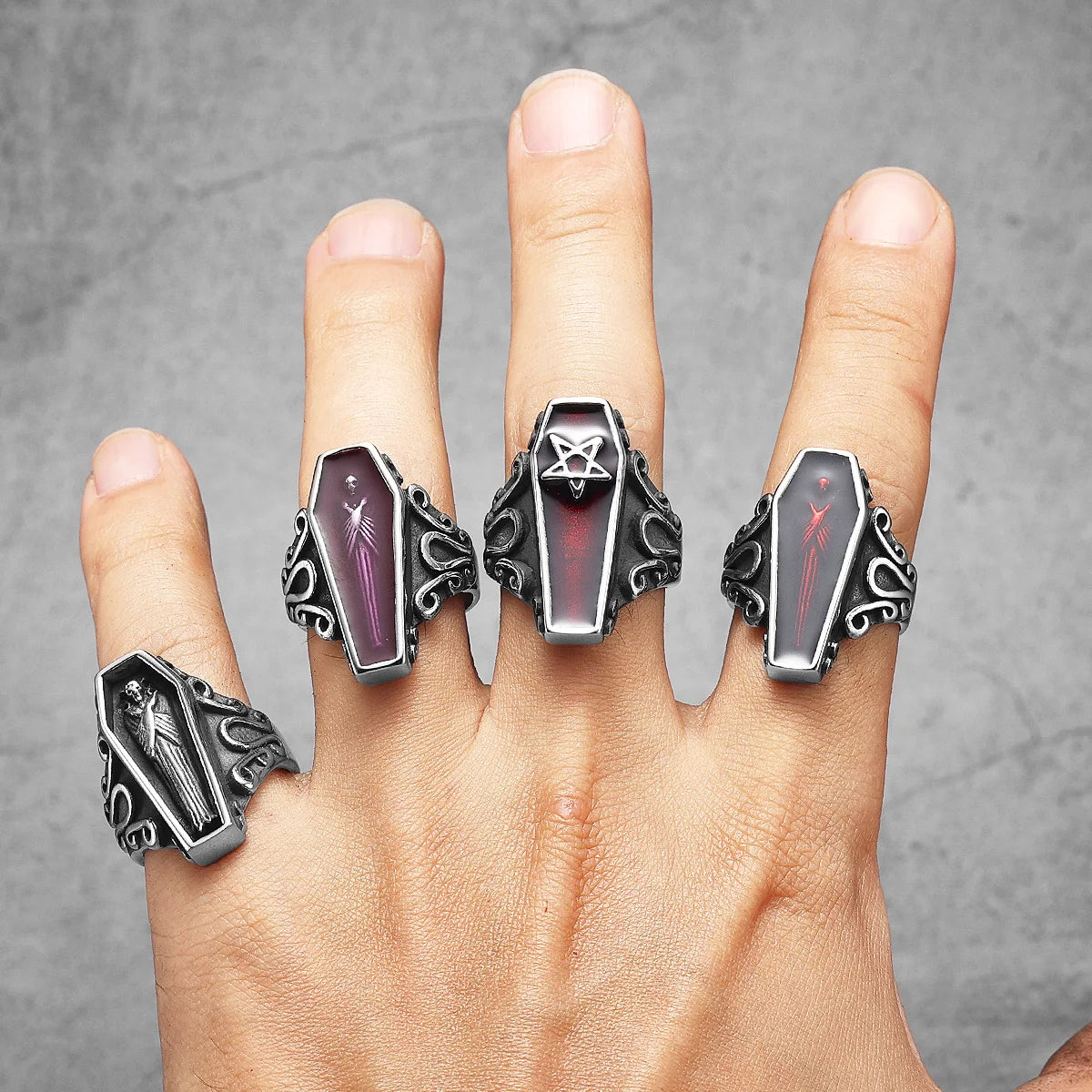 Gothic Mummy Vampire Coffin Men Rings Stainless Steel Women Jewelry Punk Rock Cool Stuff Fashion Accessories Gift Wholesale