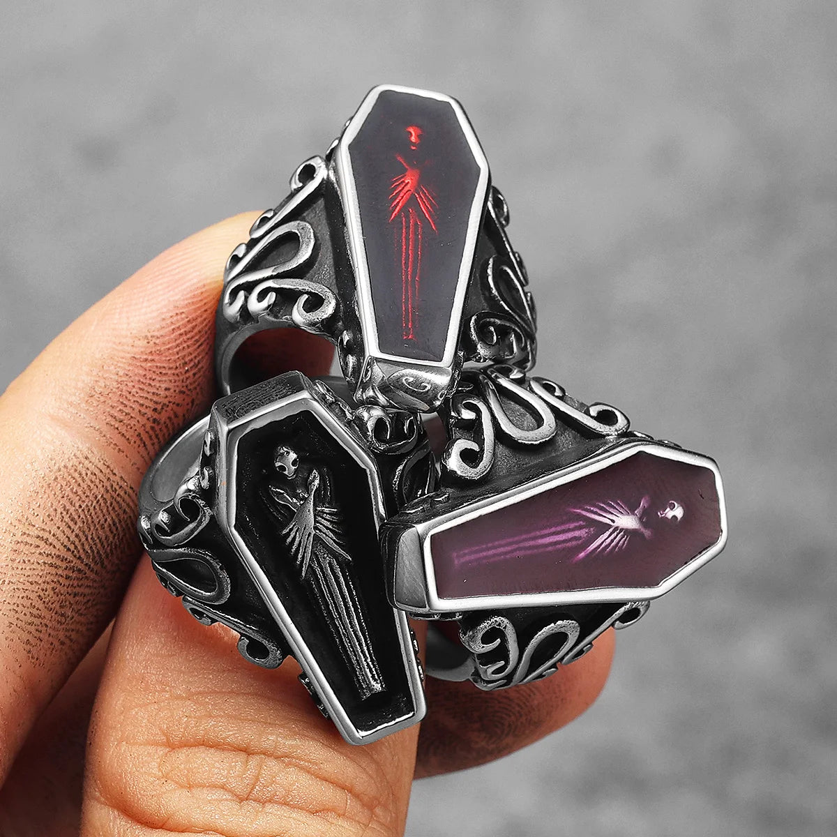 Gothic Mummy Vampire Coffin Men Rings Stainless Steel Women Jewelry Punk Rock Cool Stuff Fashion Accessories Gift Wholesale