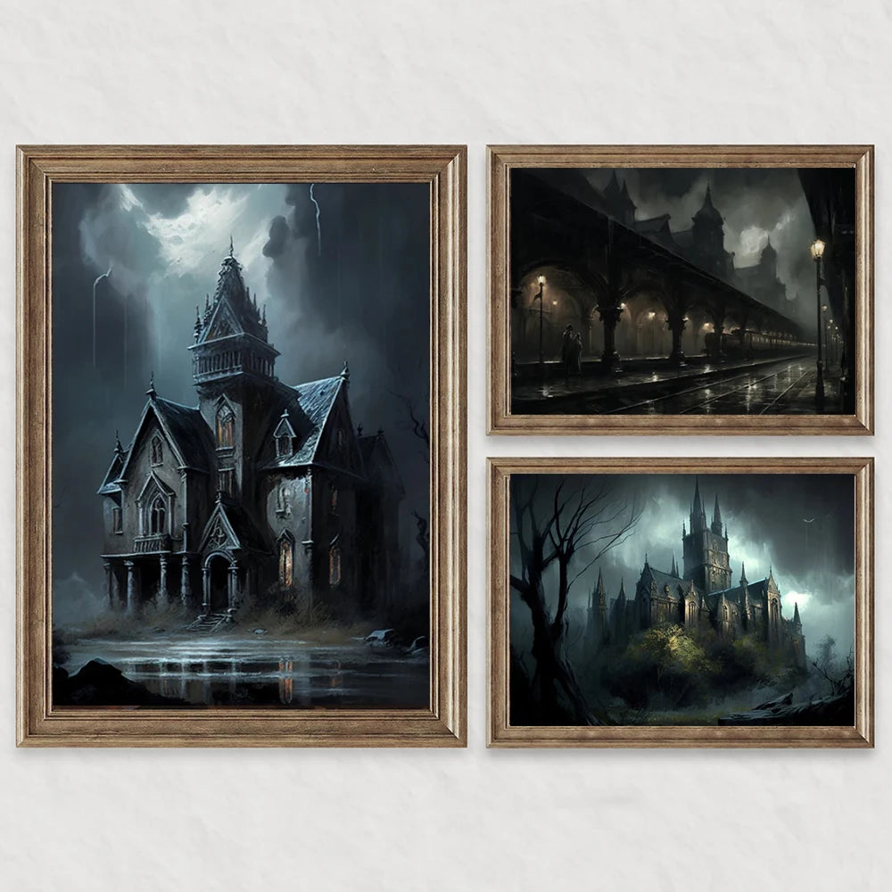 Gothic Retro Home Art Abandoned Cathedral Posters Painting Dark Academic Botanical Aesthetic Canvas Print Wizardry Room Decor