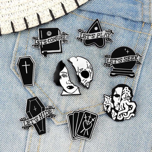 Gothic Skeleton Custom Brooches Enamel Personality Half Women Half Skull Lapel Pin Dark Humor Mystical Men Badge Clothes Jewelry