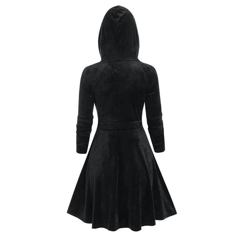 Gothic Black Devil Horn Hooded Dress - Black / S (Bust 96 cm)