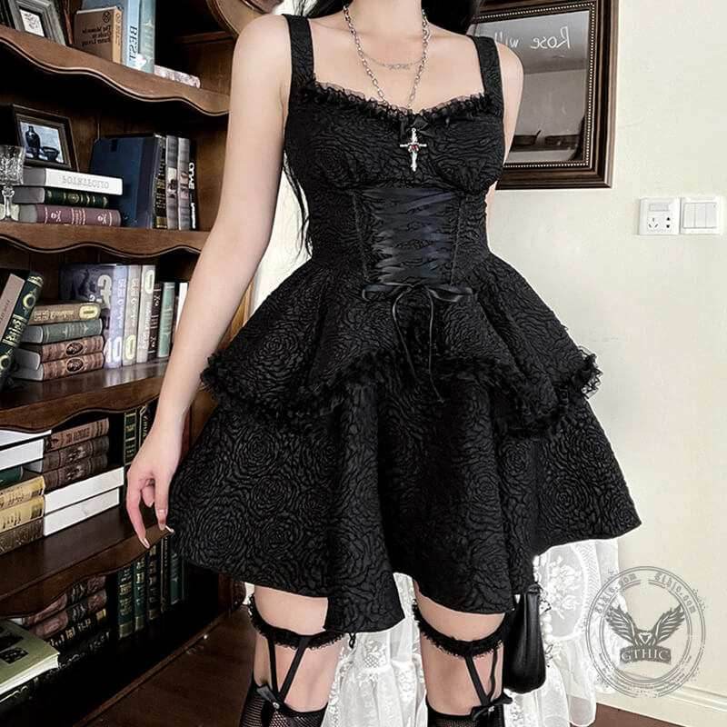 Gothic Double-Layered Polyester Party Dress - Polyester / S - Bust 73-86 cm