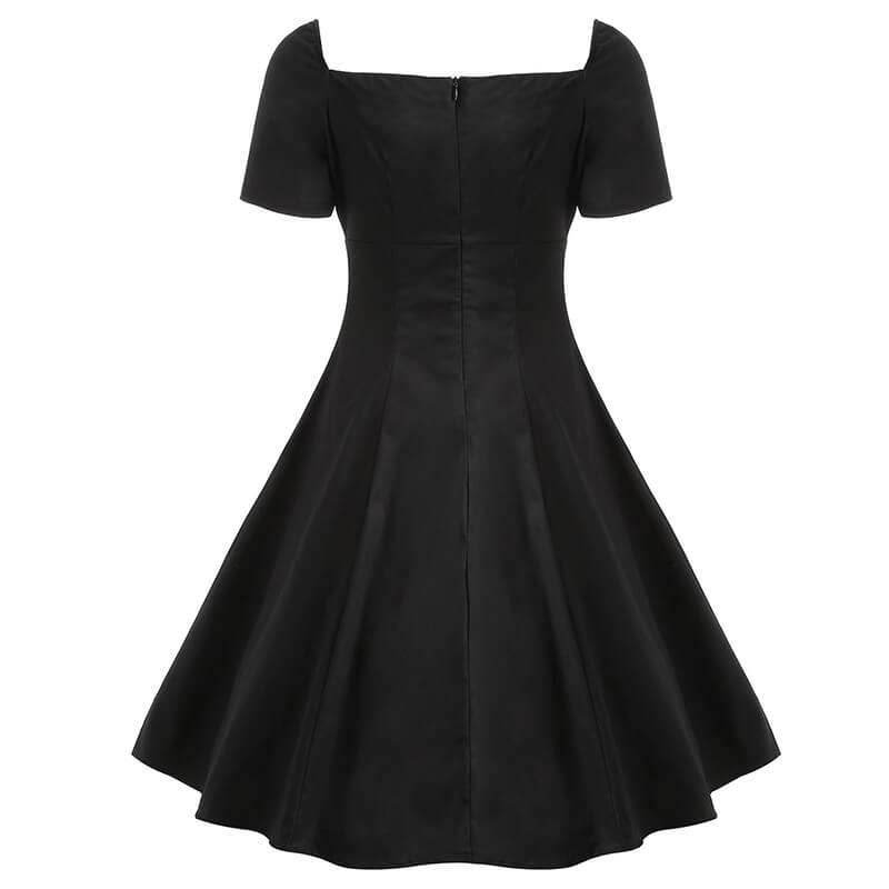 Gothic Solid Color Patchwork Lace Up Dress - Black / S (Bust 90 cm)