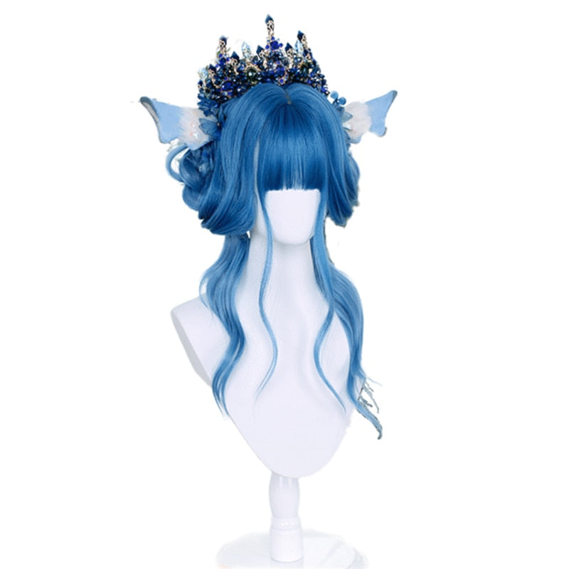 Gradient Blue Lolita Wigs Harajuku Long Loose Wave Women Wig Cosplay Wig Gothic Heat Resistant Synthetic Hair Party