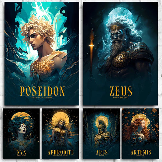 Greek Gods Figure Painting Poster Canvas Printing Zeus Hades Gods Wall Art Decor Greek Gods Magic Living Room Home Decoration