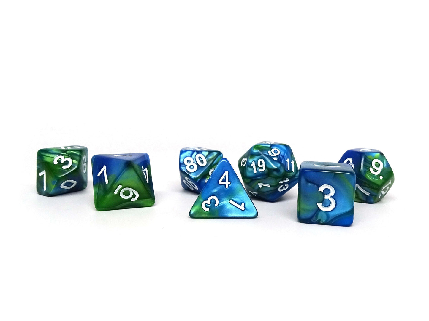 Green and Blue Marble - 7 Piece Dice Collection