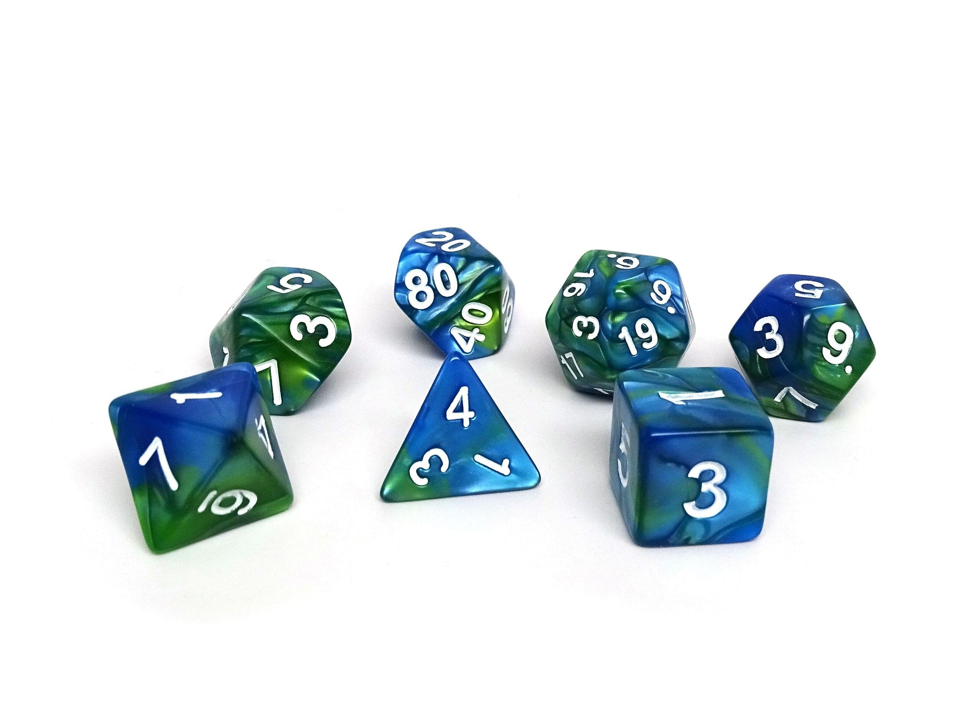 Green and Blue Marble - 7 Piece Dice Collection