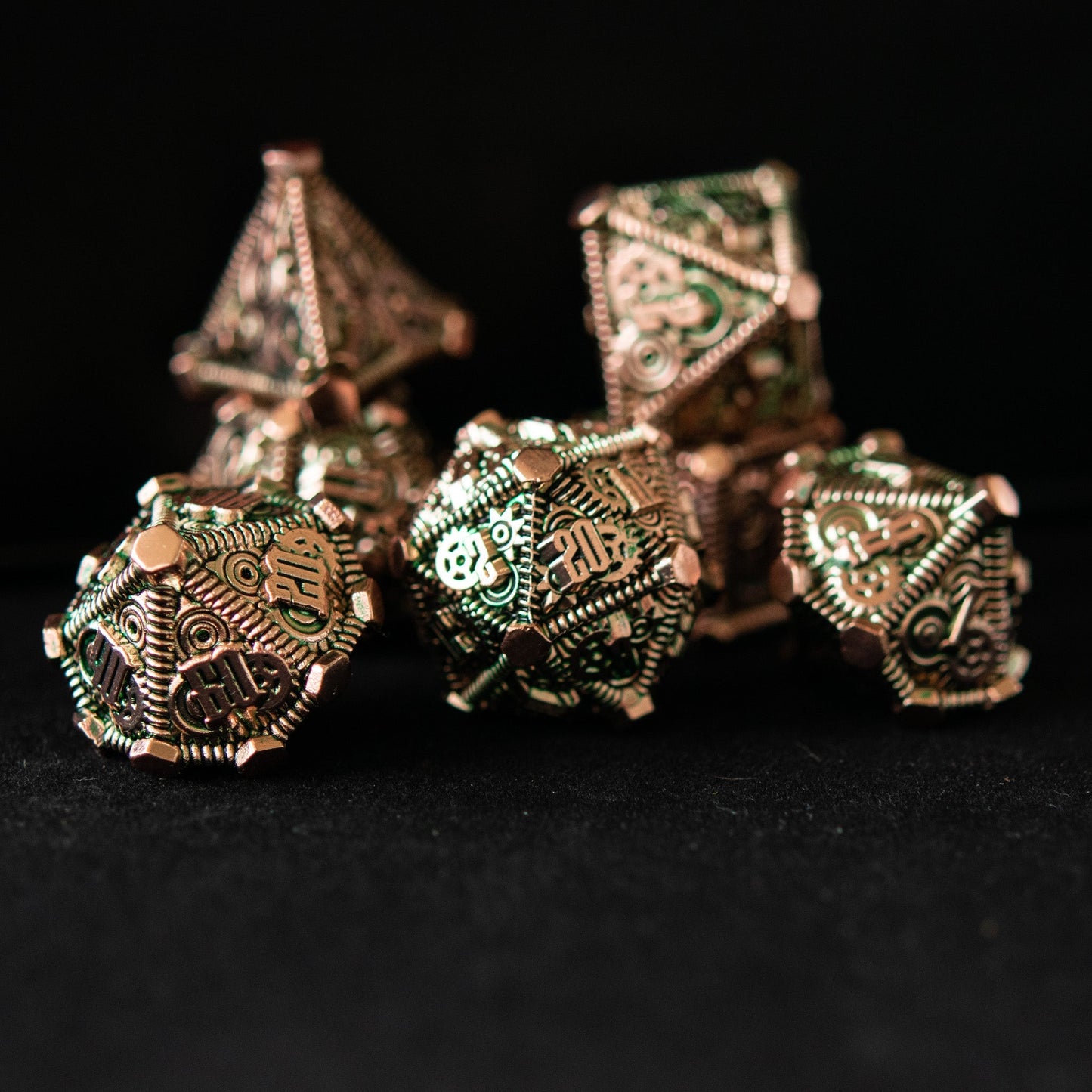 Green and Bronze - Weird West Wasteland Metal Dice Set