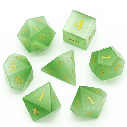 Green Cat Eye Gemstone Dice Set - 
