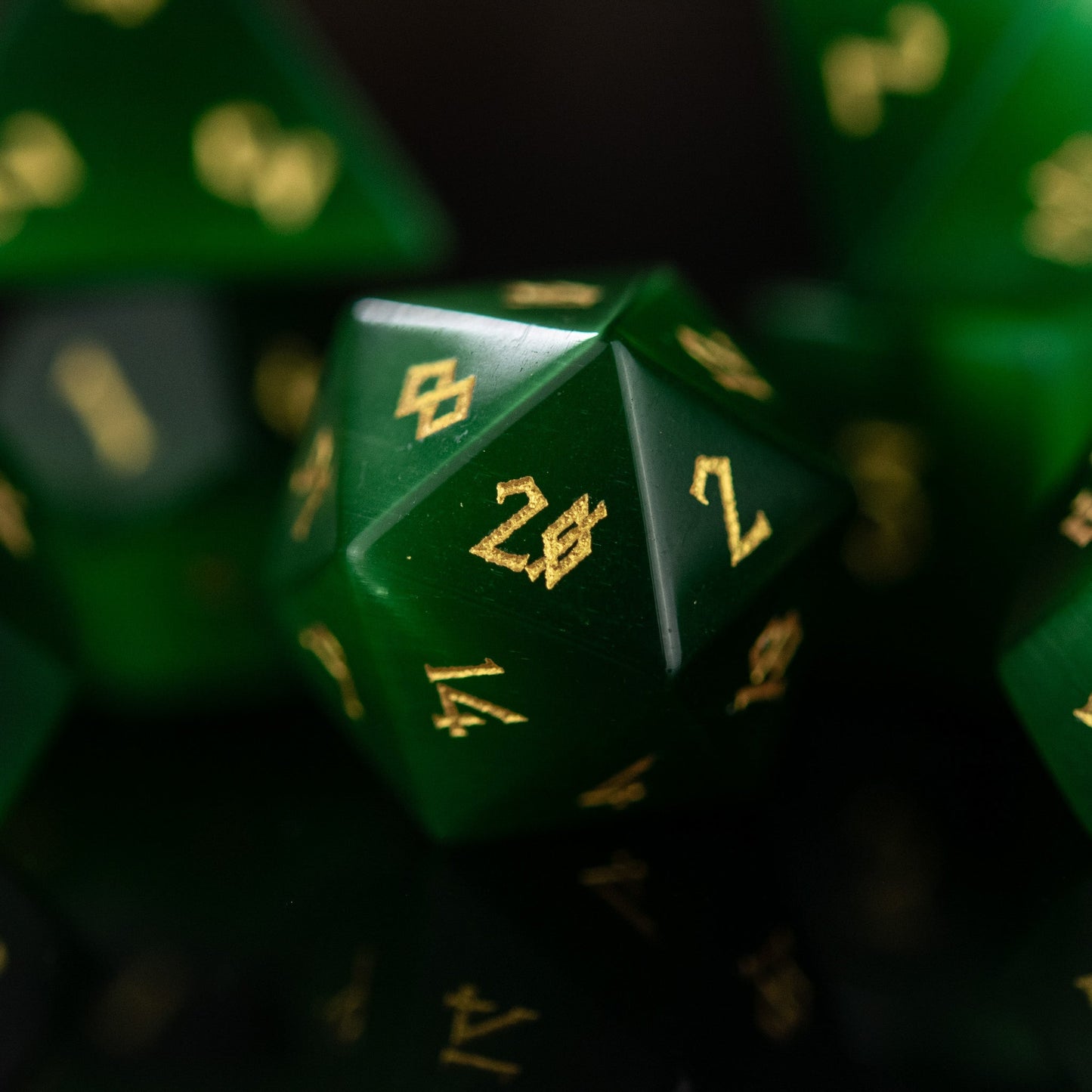 Green Cat's Eye Stone Dice Set