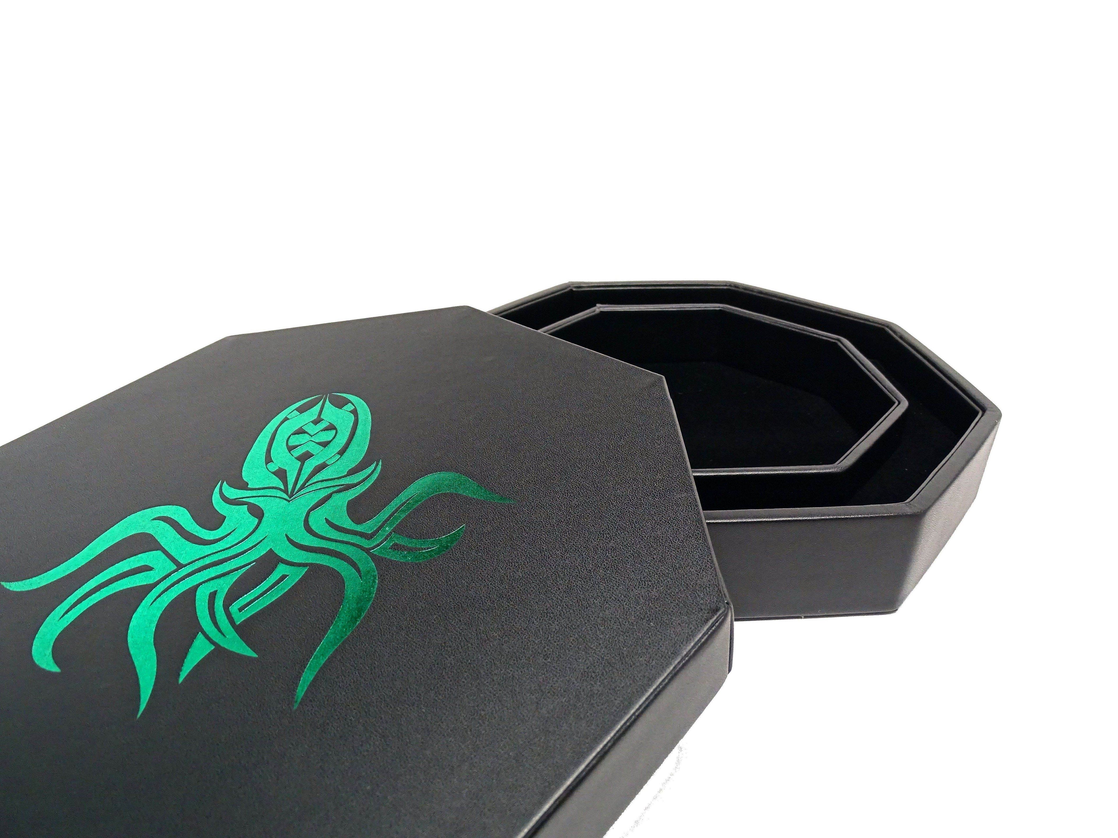 Green Cthulhu Dice Tray With Dice Staging Area and Lid - 