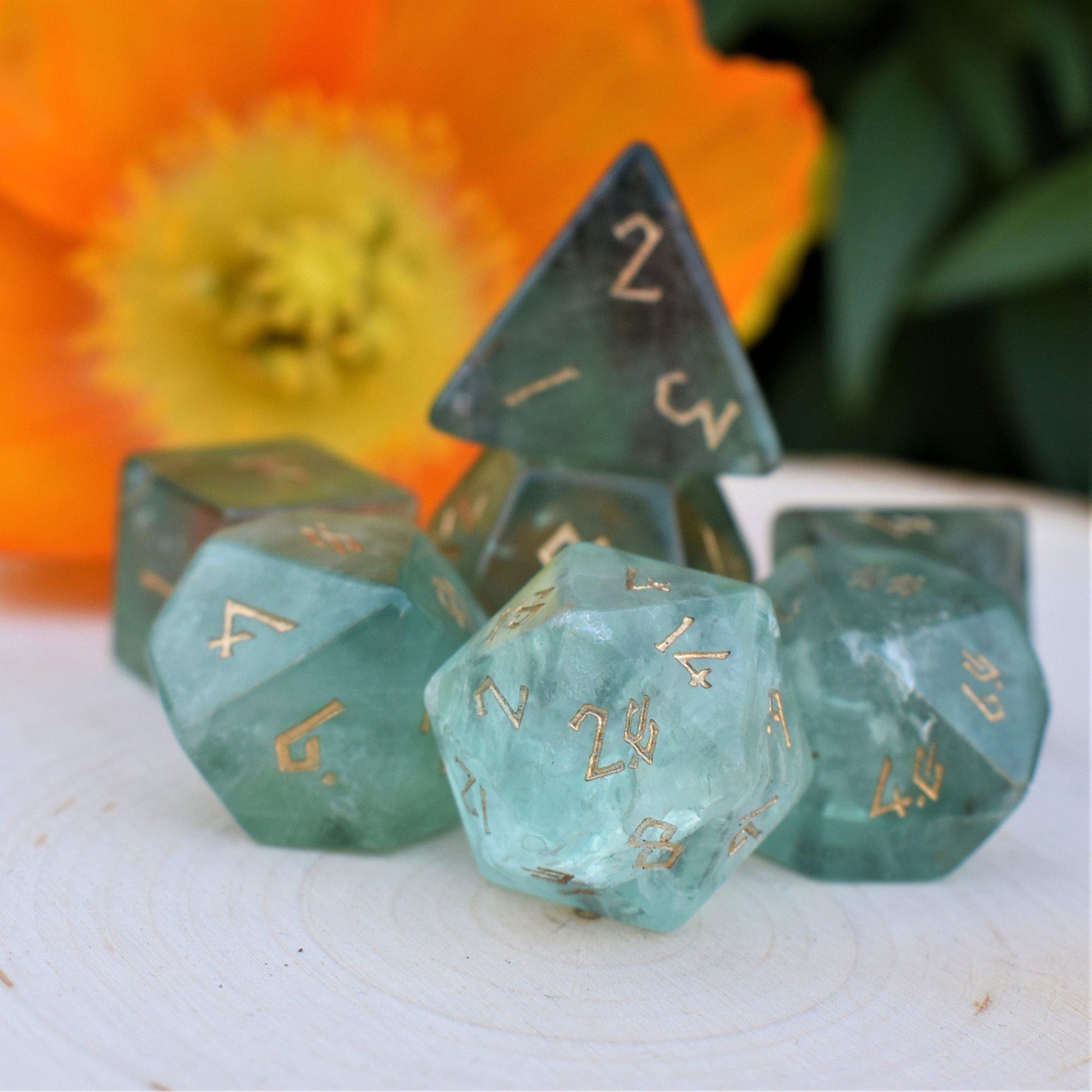 Green Fluorite Stone Dice Set