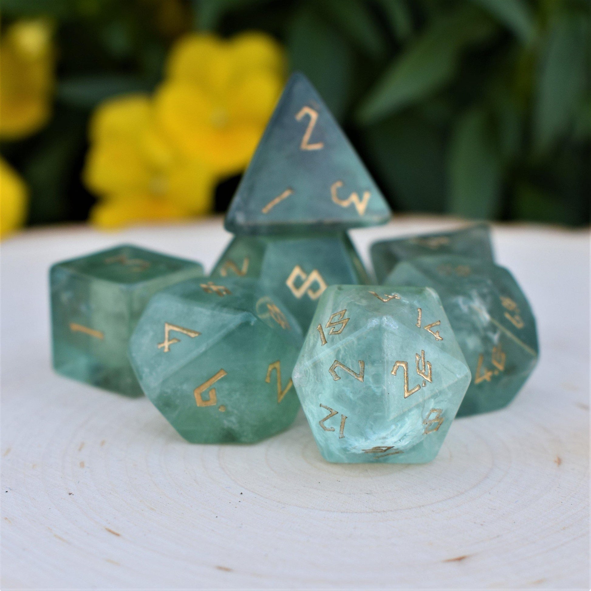 Green Fluorite Stone Dice Set