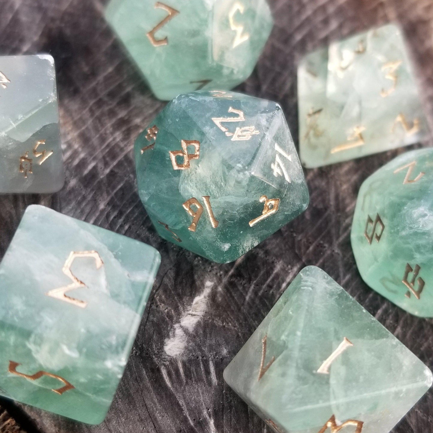 Green Fluorite Stone Dice Set